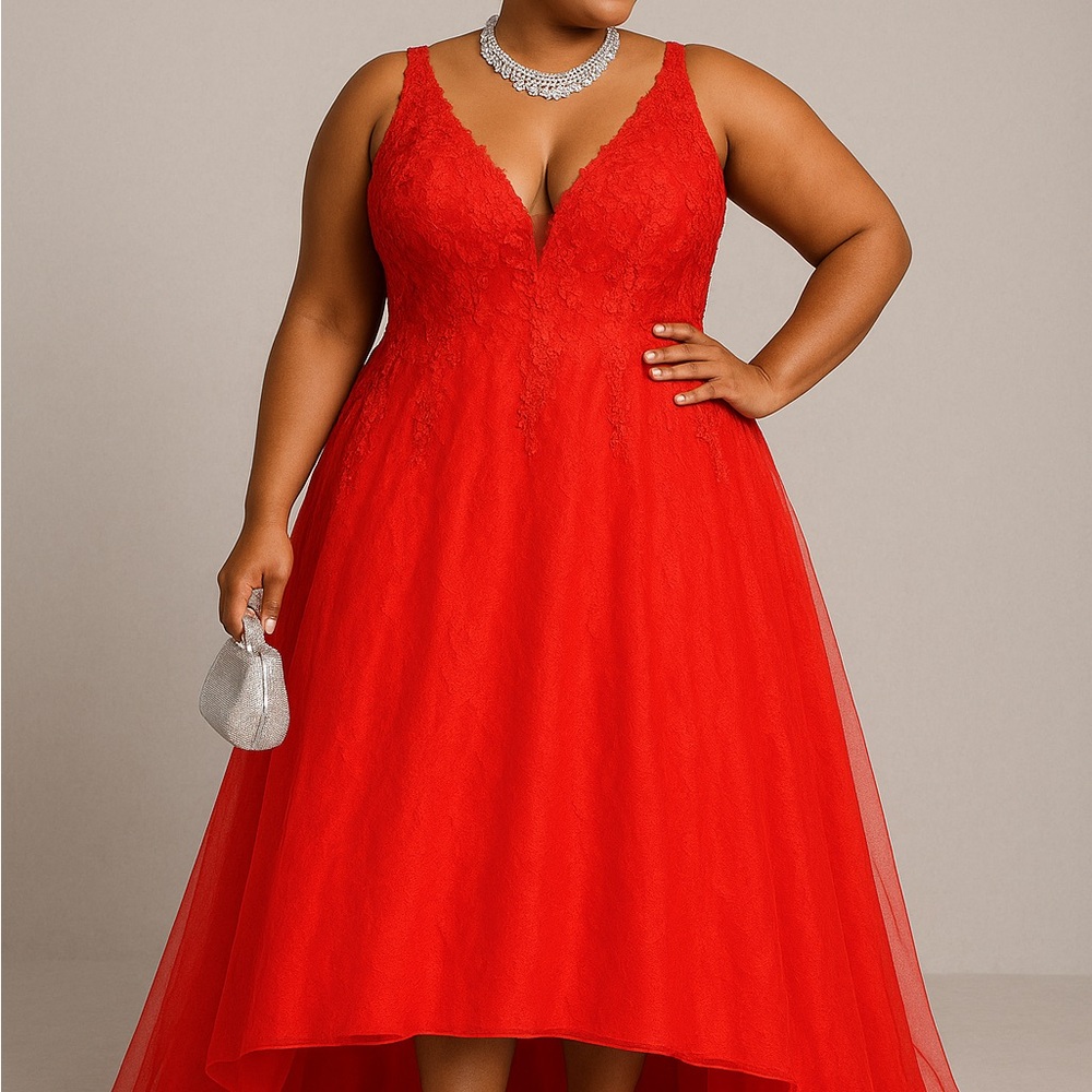 Chic Red High Low Lace Dress